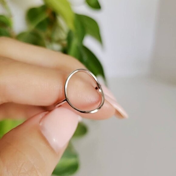 Circle Ring, Sterling Silver Halo Women Ring, O Ring, Stack Ring, 925 Stamped, - Picture 2 of 8